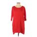BB Dakota Casual Dress - Shift Scoop Neck 3/4 sleeves: Red Print Dresses - Women's Size X-Small
