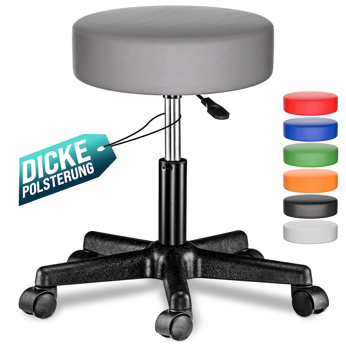 CASARIA® Rollhocker Höhenverstellbar Kunstleder Grau Image
