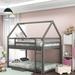 Twin Over Twin Low Bunk Bed with Roof, Wood Frame House Bunk Bed with Built-in Ladder for Kids Teens, No Box Spring Needed