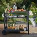 Arlmont & Co. Ozion Three-Shelf Outdoor Grill Dining Cart Movable BBQ Trolley w/ Two Wheels Metal in Black | 31.5 H x 37.2 W x 24.2 D in | Wayfair