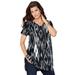 Plus Size Women's Short-Sleeve V-Neck Ultimate Tunic by Roaman's in Black Ikat Diamonds (Size 4X) Long T-Shirt Tee
