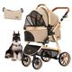 Kenyone Dog Stroller, Premium Pet Stroller for Small Medium Dogs Cats with Adjustable Handle, Storage Basket, Lightweight Foldable Travel Pet Carrier, Zipperless/Waterproof, Load Capacity 60lbs, Khaki