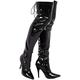 Gizelle Damen Back Lace UP Over The Knee Boots Overknee-Stiefel, Black Patent, 46 EU