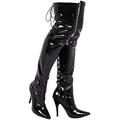 Gizelle Damen Back Lace UP Over The Knee Boots Overknee-Stiefel, Black Patent, 40 EU