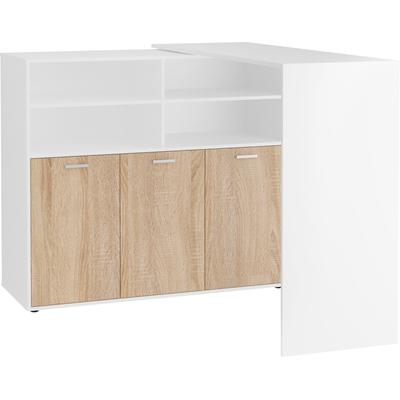 Bartisch FMD "Soest", weiß (weiß, eiche nb, weiß, weiß), B:150cm H:112cm T:50,2cm, Tische, ausklappbar, auch als Schreibtisch im Home Office Image