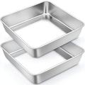 TeamFar Square Cake Pan, 9 Inch Stainless Steel Square Baking Pan for Lasagna Cake Brownie, Healthy & Heavy Duty, Dishwasher Safe & Easy Clean, Deep Wall & Smooth Edge, Set of 2