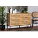 Baxton Studio Sawyer Mid-Century Modern Industrial Oak Brown Finished Wood and Black Metal 6-Drawer Storage Cabinet with Natural Rattan - Wholesale Interiors LCF20220221-Oak Brown-6DW-Cabinet