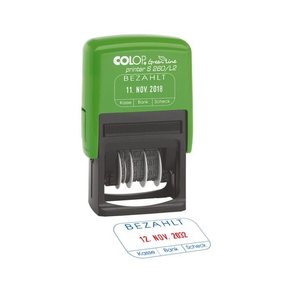 Colop Green Line Selbstfärbender Datumstempel S 260/L2 »Bezahlt« grün Image