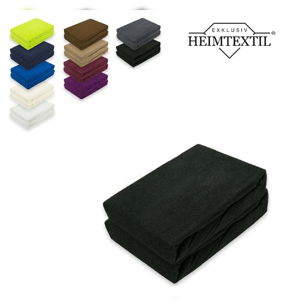 EXKLUSIV HEIMTEXTIL Doppelpack Frottee Spannbettlaken Premium Schwarz 140 - 160 x 200 cm Image