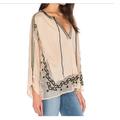 Free People Tops | Anthropologie Free People Eden Top Xs Boho Embroidery Mesh Beige Tan With Black | Color: Black/Tan | Size: Xs