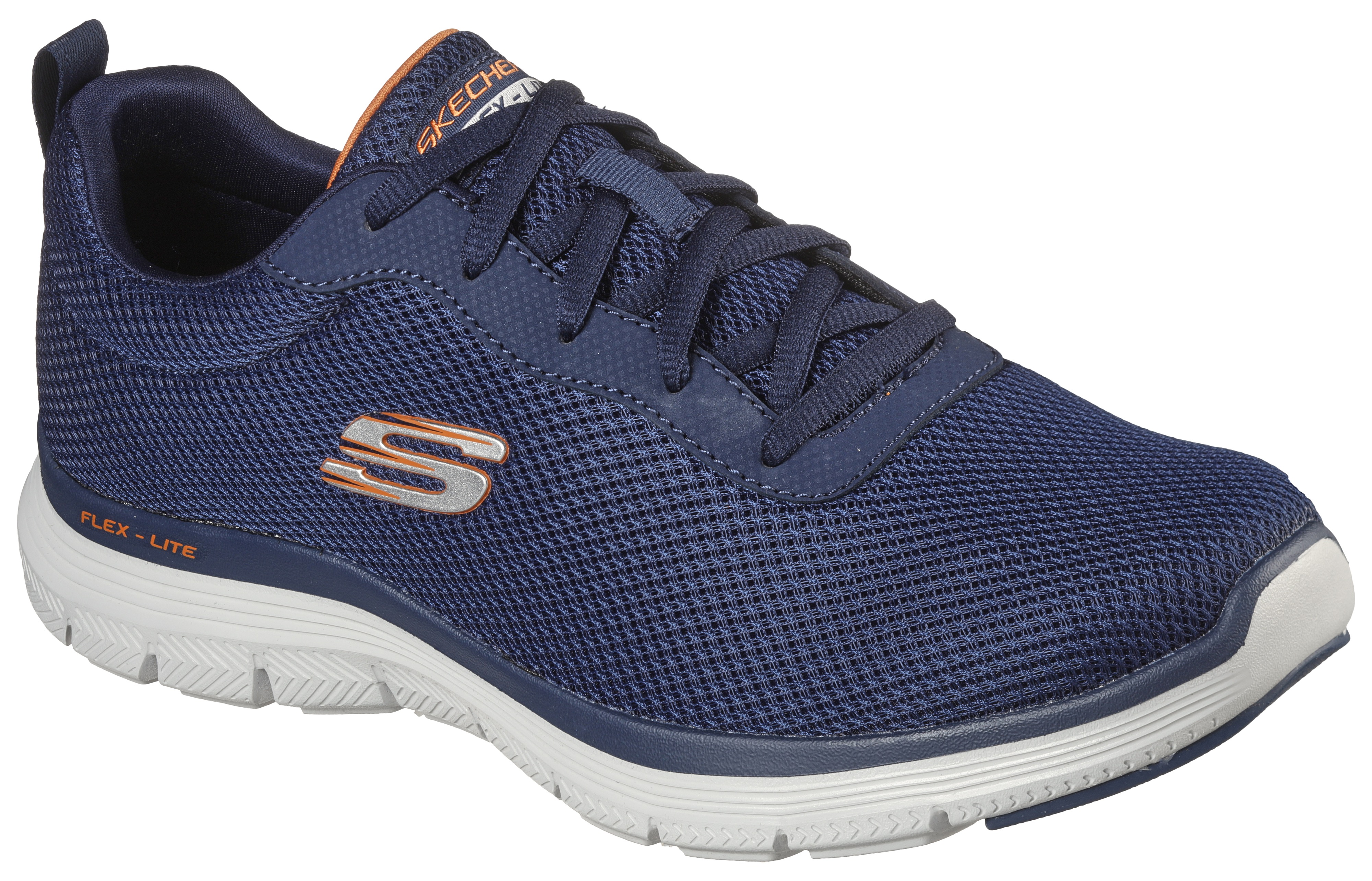 Sneaker SKECHERS "FLEX ADVANTAGE 4.0-PROVIDENCE", Damen, Gr. 45, blau (navy, kombiniert), Synthetik, Textil, Schuhe Sneaker, für Maschinenwäsche geeignet, Freizeitschuh, Halbschuh, Schnürschuh