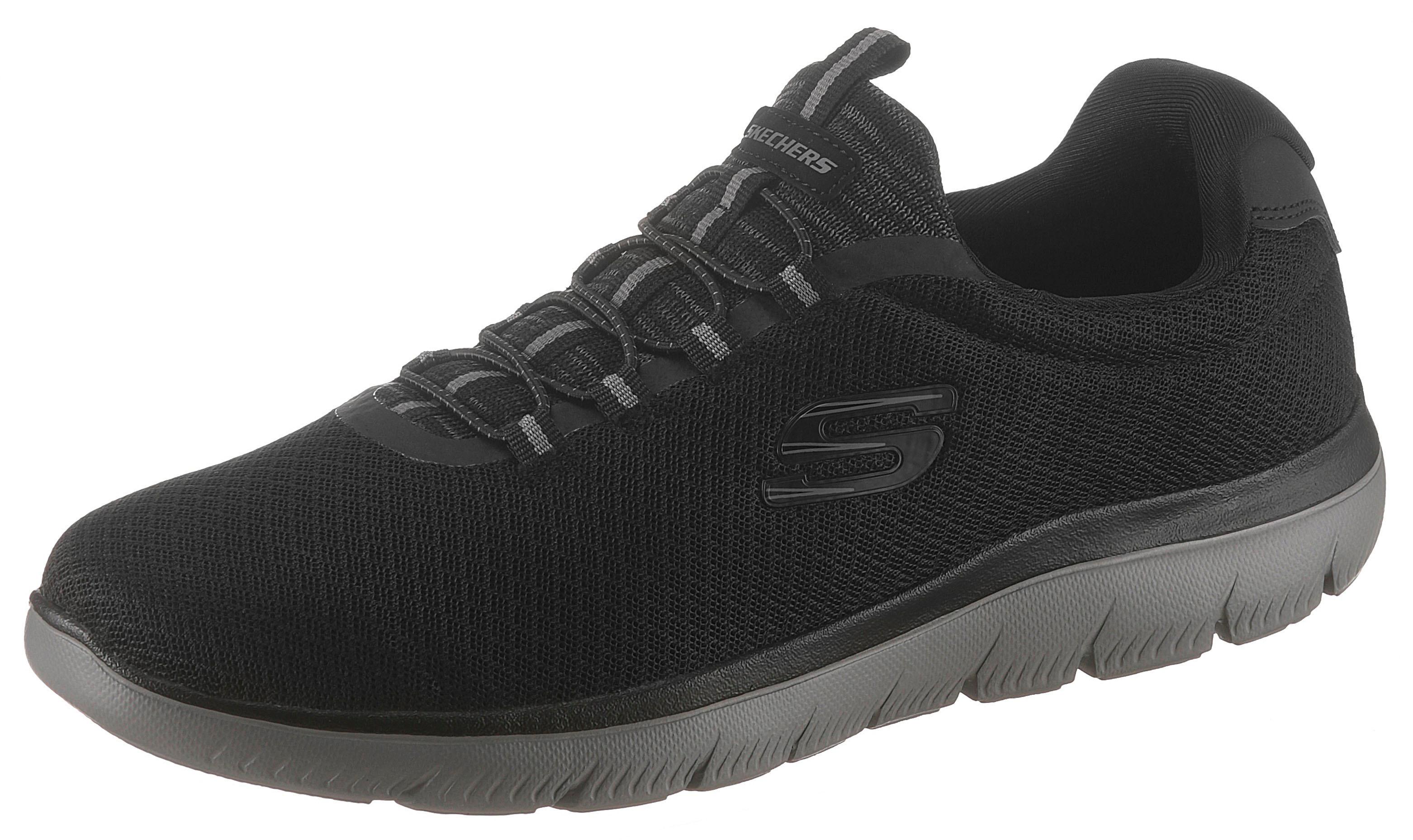 Slip-On Sneaker SKECHERS "Summits", Herren, Gr. 46, schwarz, Textil, Schuhe, Slipper, Freizeitschuh mit komfortabler Memory Foam-Ausstattung