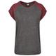 Kurzarmshirt URBAN CLASSICS "Damen Ladies Contrast Raglan Tee" Gr. 4XL, rot (charcoal, redwine) Herren Shirts T-Shirts