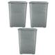 (Set of 3)- 65L Litre Large Virgin Plastic Laundry Basket High Grade Drop All Knit Design BPA Free Washing Storage Basket Lidded Hamper Basket Laundry Storage Bin Tidy 43.5 x 28 x 56cm (Grey)