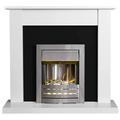 Adam Sutton Fireplace in Pure White & Black with Helios Electric Fire in Brushed Steel, 43 Inch