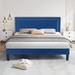 Wade Logan® Auxter Bed Frame w/ Height Adjustable Upholstered Headboard Metal in Blue | 47.7 H x 81.3 D in | Wayfair