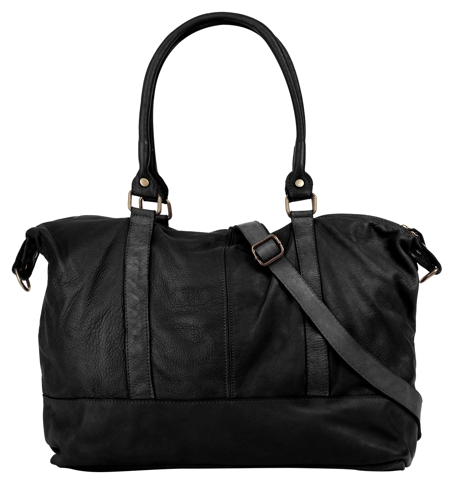 Reisetasche SAMANTHA LOOK, Gr. B/H/T: 42cm x 30cm x 15cm onesize, schwarz, Leder, leicht glänzend, unifarben, Taschen, echt Leder, Made in Italy Image