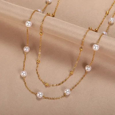 Collier avec pendentif boule en acier inoxydable pour femmes chaîne de perles minimaliste à la mode