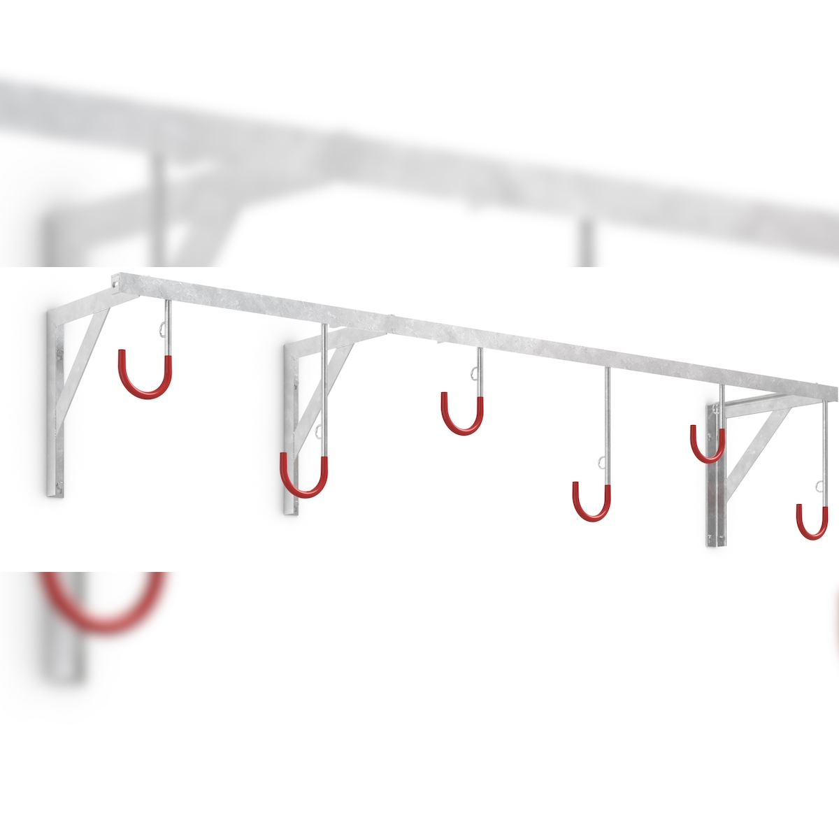 Hängeparksystem 3876 - Fahrradständer für 6 Fahrräder - Wandmontage | Reihen-Hängeparker | Stahl verzinkt & kunststoffummantelte Aufhänge-Haken
