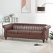 82.5" PU Leather Seat Cushions Nailheads Three Seater Sofa Traditional Rolled Arm Chesterfield Sofa with Gourd Wood Legs