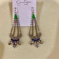 Jessica Simpson Jewelry | Jessica Simpson 3.2” Dangling W/ Rhinestone Drop Earrings | Color: Green/Silver | Size: Os