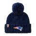 Women's Sh*t That I Knit Navy New England Patriots Hand-Knit Brimmed Merino Wool Beanie with Yarn Pom