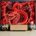 Tapisserie de totem de dragon de longe rouge tapis de mur de château de bande dessinée couvre-lit