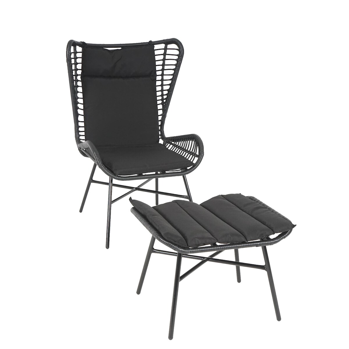 Mendler Poly-Rattan Set HWC-G17b, Balkon-Set Gartengarnitur Sitzgruppe Stuhl+Hocker Sessel, Seil ~ anthrazit, Kissen anthrazit Image