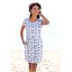 Jerseykleid BEACHTIME Gr. 40, N-Gr, blau (blau, creme, bedruckt) Damen Kleider Strandkleider mit Blumenmuster und Taschen, Sommerkleid aus Baumwoll-Mix