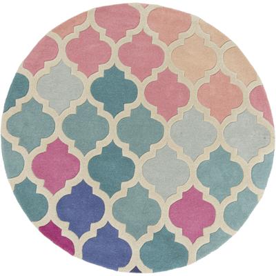 Wollteppich FLAIR RUGS "Rosella", pink (pink, blau), H:10mm Ø:160cm, Wolle, Teppiche, mit Hoch-Tief-Effekt, Wohnzimmer Image