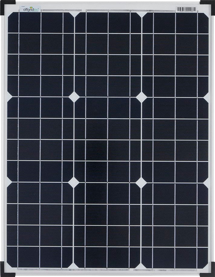 Solarmodul OFFGRIDTEC "50W MONO 12V Solarpanel", schwarz, Solarmodule, extrem wiederstandsfähiges ESG-Glas Image