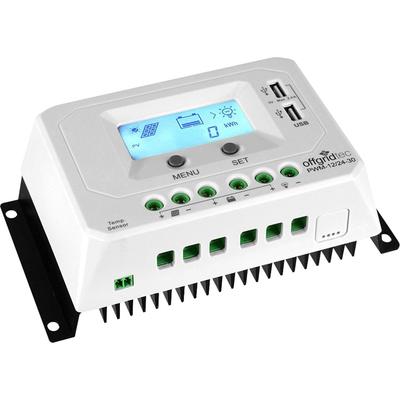 Solarladeregler OFFGRIDTEC "PWM Pro Laderegler 12V/24V - 30A USB-Port", grau (baumarkt), B:18,1cm H:10cm T:5,9cm, Kunststoff, Spannungsregler, Integrierter Geräte-und Batterieschutz