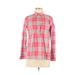 J.Crew Long Sleeve Button Down Shirt: High Neck Covered Shoulder Red Print Tops - Women's Size X-Small