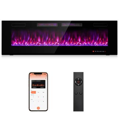 Costway 42/50/60/72 Inch Ultra-Thin Electric Fireplace with Decorative Crystals-60 inches