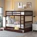 Espresso Twin-Over-Twin Wood Bunk Bed with Ladder and 2 Storage Drawers, 80''L*42.9''W*64.6''H, 138LBS