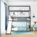 Gray Multifunctional Twin Over Twin Bunk Bed Wood House Bed with Convertible Ladder and Slide