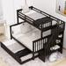 Stairway Twin-Over-Full Bunk Bed with Twin size Trundle, Storage and Guard Rail for Bedroom, Dorm, Espresso