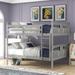 Gray Wood Full over Full Bunk Bed with Ladder for Bedroom, Guest Room Furniture, Total 2 Stackable&Separable Full Beds