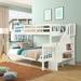 Rustic Stairway Twin-Over-Full Bunk Bed with Storage Stairs Shelves and Guard Rail for Bedroom, White