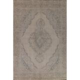 Medallion Distressed Tabriz Persian Vintage Rug Handmade Wool Carpet - 9'6" x 12'7"