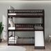 White Full-Over-Full-Over-Full Triple Bunk Bed with Ladder, Slide and Mission Slats Style Guardrails, Total 3 Full Beds