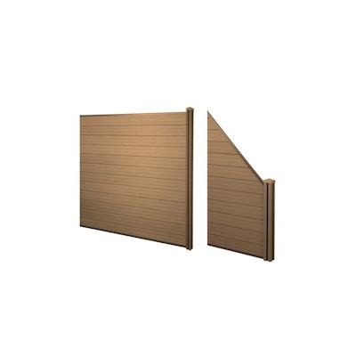 Mendler WPC-Sichtschutz Sarthe, Windschutz Zaun, WPC-Pfosten ~ 2er Set schräg, 2,91m teak