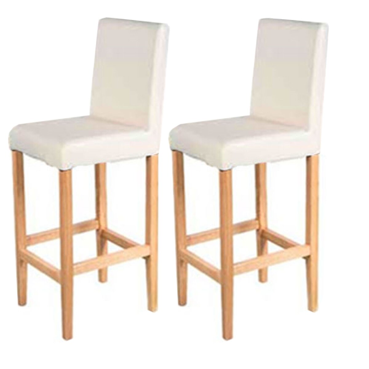 Mendler 2er-Set Barhocker Vicenza, Barstuhl Tresenhocker, Holz+LEDER ~ creme, helle Beine Image