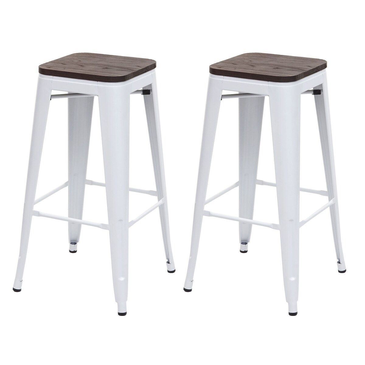 Mendler 2er-Set Barhocker HWC-A73 inkl. Holz-Sitzfläche, Barstuhl Tresenhocker, Metall Industriedesign stapelbar ~ weiß Image