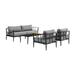 Shari Outdoor Patio 4-Piece Lounge Set in Aluminum with Teak Wood and Grey Cushions