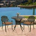 SOCIALCOMFY 3-Piece Outdoor Patio Dining Set All-Weather Cast Aluminum Furniture Conversation Set Include 2 Cushioned Chairs and a 31 inch Round Table with Umbrella Hole for Balcony Lawn Garden