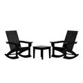 WestinTrends Ashore 3 Piece Patio Rocking Chair Set All Weather Poly Lumber Adirondack Rocker Bistro Set Porch Patio Chairs Set of 2 with Large Side Table Black