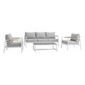 Royal 4 Piece White Aluminum Teak Outdoor Seating Set Light Gray Cushions