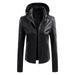Vest for Cold Weather Womens Long Sleeve Leather Jacket Motorcycle Leather Jacket PU Leather Jacket Fashion Womens Jacket Coat With Detachable Hat