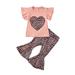 JDEFEG Cute Outfits with Leggings Sporty Trousers Outfits Flared Leopard Girls Heart Print T-Shirt Pants Baby Set Girls Outfits&Set Little Girl Outfit Cotton Blend Pink 80